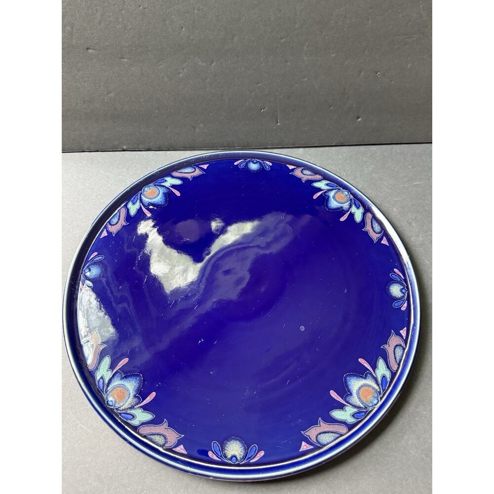 Denby Langley Baroque Pottery Round Platter Cake Plate Blue Floral Cottagecore